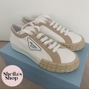 NIB Prada White Colorblock Canvas Sneakers 38.5